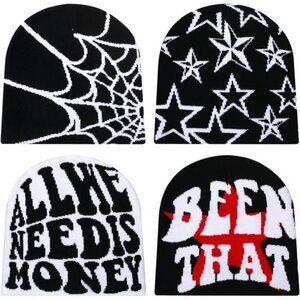 Ramede 4 Pcs Y2k Beanie Pack - Double‎ Sided Graphic Beanies for Men and Women,